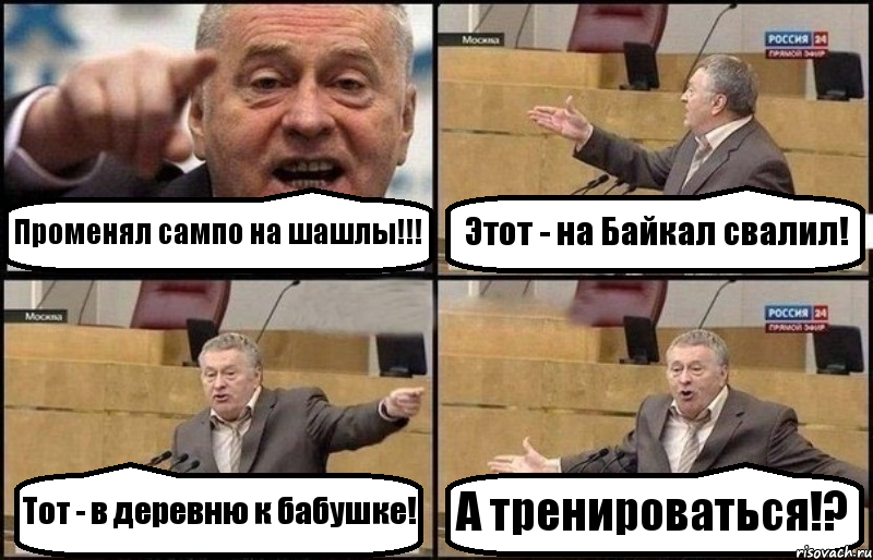 Променял сампо на шашлы!!! Этот - на Байкал свалил! Тот - в деревню к бабушке! А тренироваться!?, Комикс Жириновский