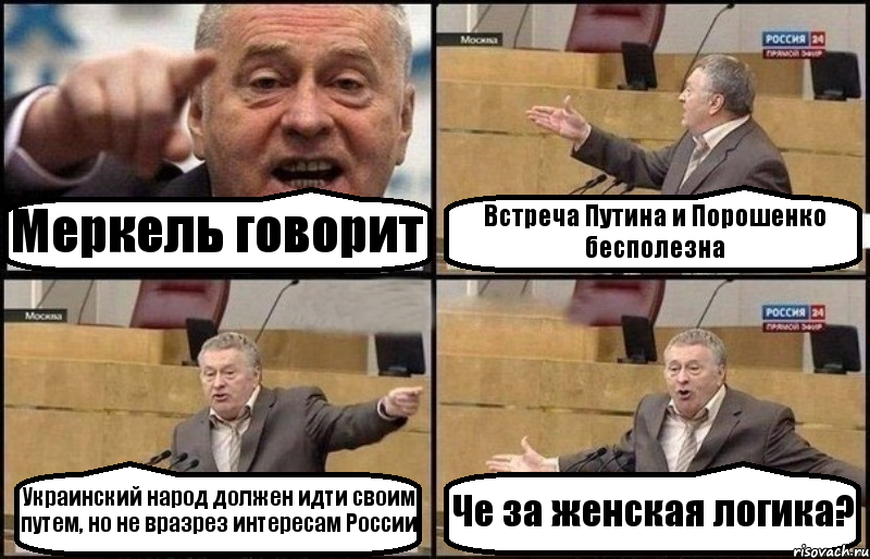 Меркель говорит Встреча Путина и Порошенко бесполезна Украинский народ должен идти своим путем, но не вразрез интересам России Че за женская логика?, Комикс Жириновский