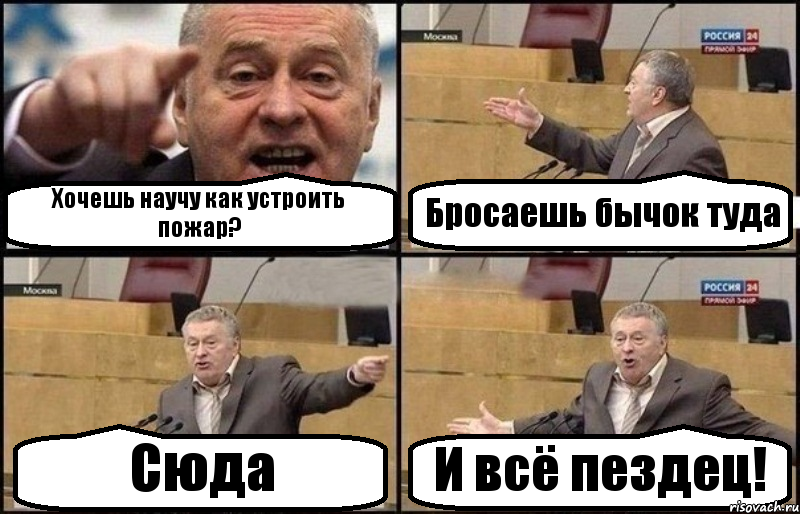 Хочешь научу как устроить пожар? Бросаешь бычок туда Сюда И всё пездец!, Комикс Жириновский