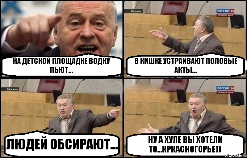 НА ДЕТСКОЙ ПЛОЩАДКЕ ВОДКУ ПЬЮТ... В КИШКЕ УСТРАИВАЮТ ПОЛОВЫЕ АКТЫ... ЛЮДЕЙ ОБСИРАЮТ... НУ А ХУЛЕ ВЫ ХОТЕЛИ ТО...КРКАСНОГОРЬЕ)), Комикс Жириновский