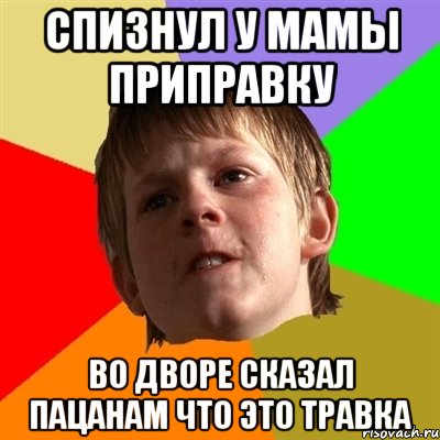 спизнул у мамы приправку во дворе сказал пацанам что это травка, Мем Злой школьник