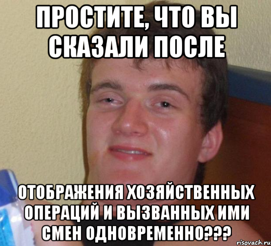 Простите, что вы сказали после Отображения хозяйственных операций и вызванных ими смен одновременно???, Мем 10 guy (Stoner Stanley really high guy укуренный парень)