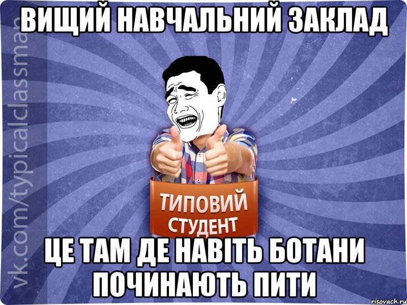 Вищий навчальний заклад це там де навіть ботани починають пити, Мем Типовий студент