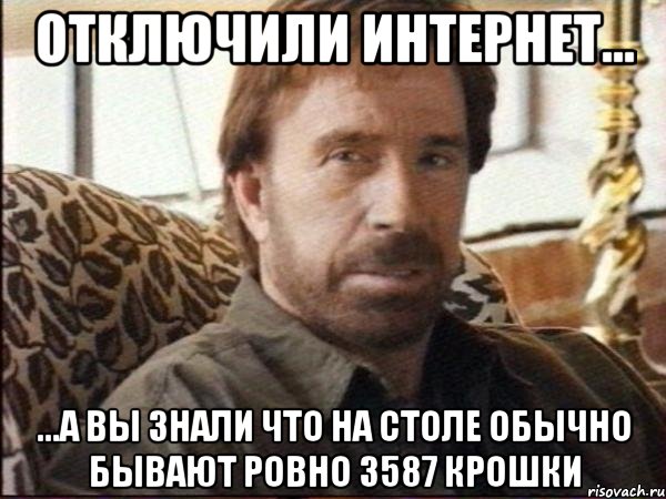 Отключили интернет... ...а вы знали что на столе обычно бывают ровно 3587 крошки, Мем чак норрис