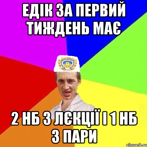 едік за первий тиждень має 2 нб з лєкції і 1 нб з пари, Мем Чоткий Паца Горбачевського