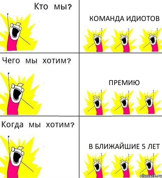 КОМАНДА ИДИОТОВ ПРЕМИЮ В БЛИЖАЙШИЕ 5 ЛЕТ, Комикс Что мы хотим