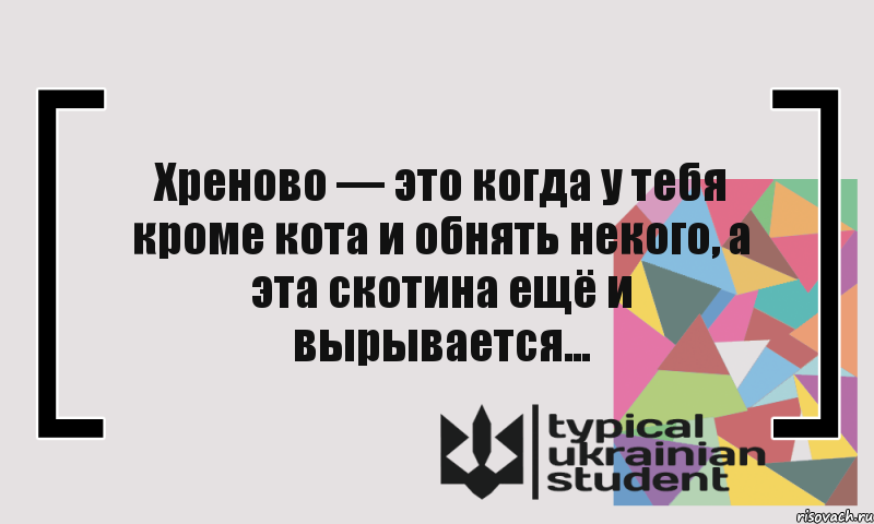 Хреново — это когда у тебя кроме кота и обнять некого, а эта скотина ещё и вырывается..., Комикс цитата