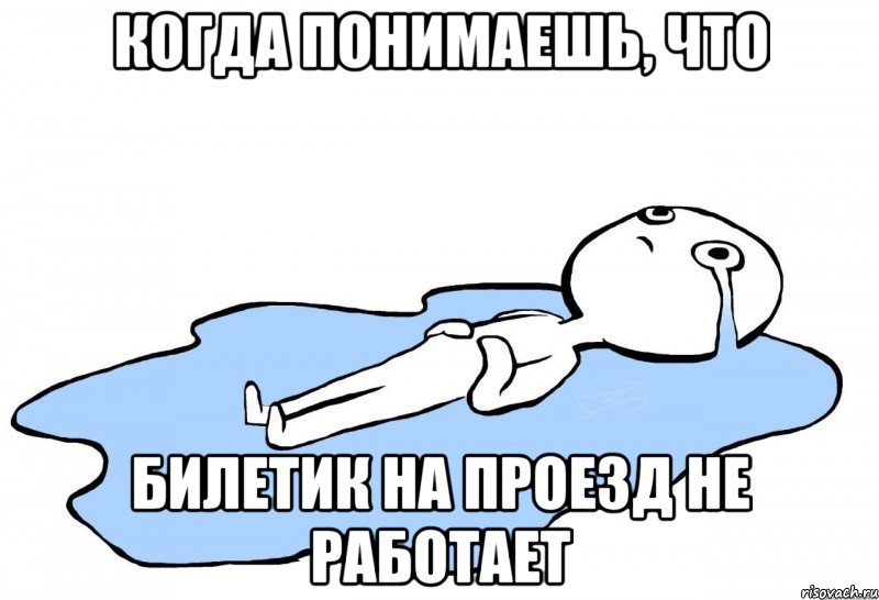 когда понимаешь, что билетик на проезд не работает, Мем   человек в луже плачет