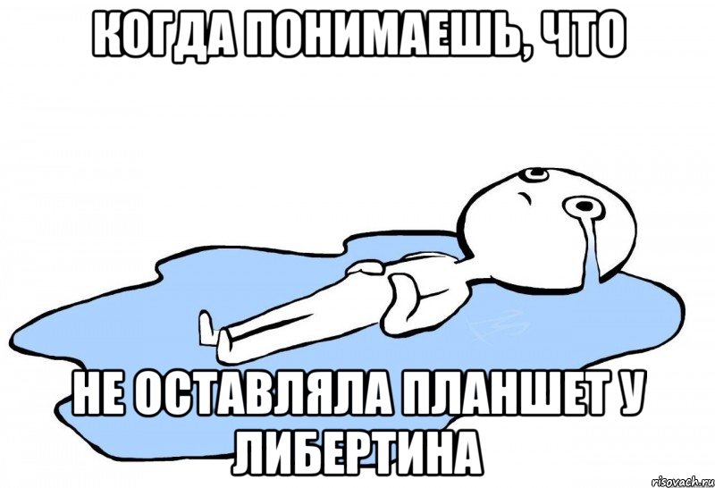 когда понимаешь, что не оставляла планшет у либертина, Мем   человек в луже плачет