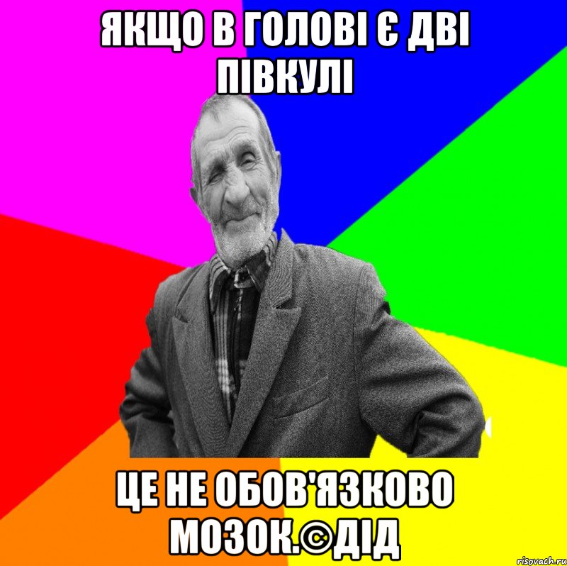 Якщо в голові є дві півкулі це не обов'язково мозок.©ДІД, Мем ДЕД