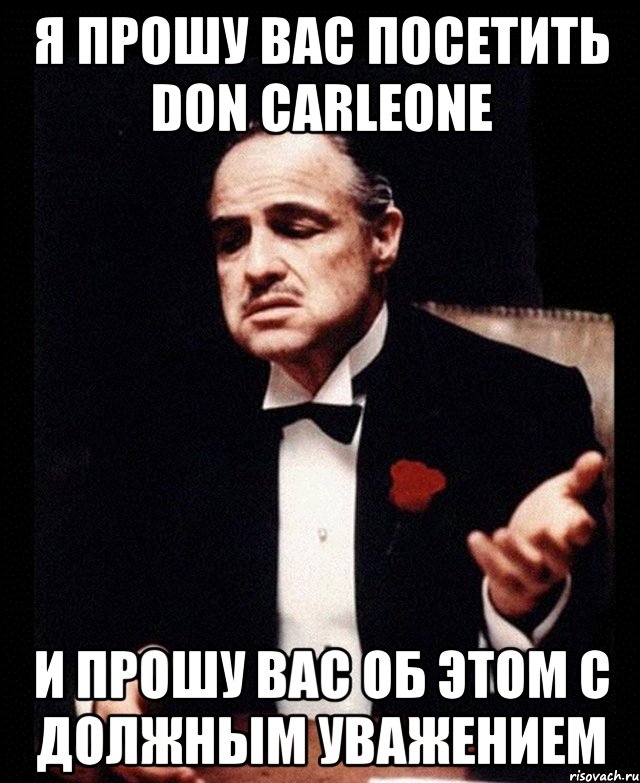 я прошу вас посетить Don Carleone и прошу вас об этом с должным уважением, Мем ты делаешь это без уважения