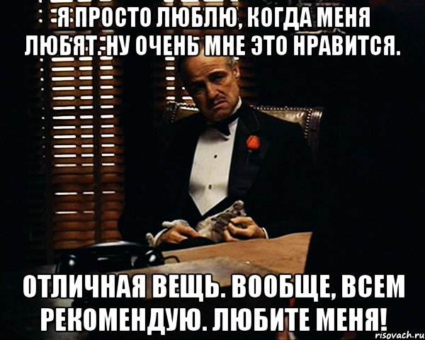 Я просто люблю, когда меня любят. Ну очень мне это нравится. Отличная вещь. Вообще, всем рекомендую. Любите меня!, Мем Дон Вито Корлеоне