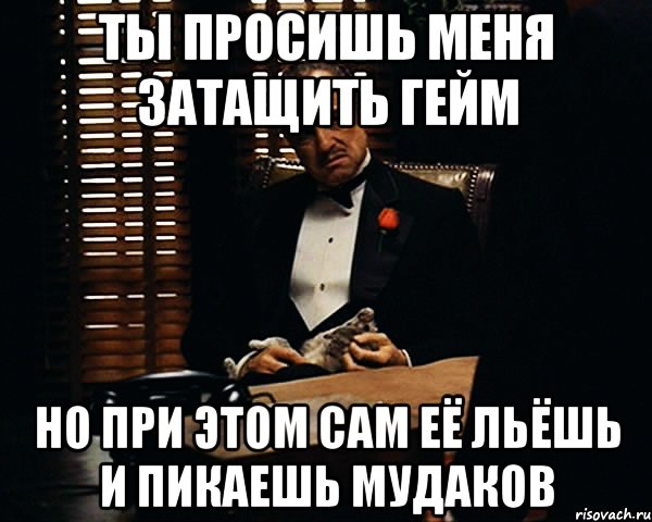 ты просишь меня затащить гейм но при этом сам её льёшь и пикаешь мудаков, Мем Дон Вито Корлеоне