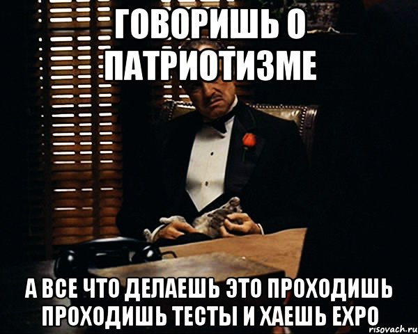 Говоришь о патриотизме А все что делаешь это проходишь проходишь тесты и хаешь EXPO, Мем Дон Вито Корлеоне