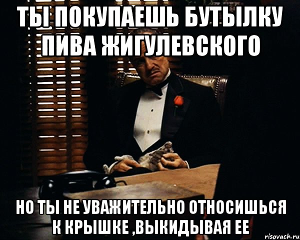 ты покупаешь бутылку пива жигулевского но ты не уважительно относишься к крышке ,выкидывая ее, Мем Дон Вито Корлеоне