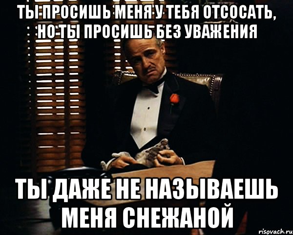 Ты просишь меня у тебя отсосать, но ты просишь без уважения Ты даже не называешь меня Снежаной, Мем Дон Вито Корлеоне