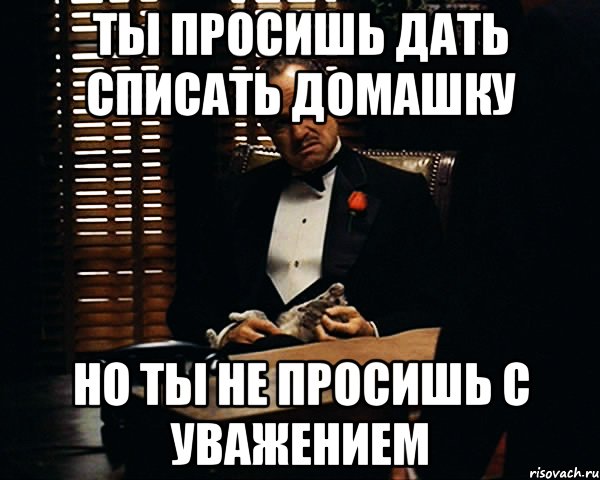 Ты просишь дать списать домашку Но ты не просишь с уважением, Мем Дон Вито Корлеоне