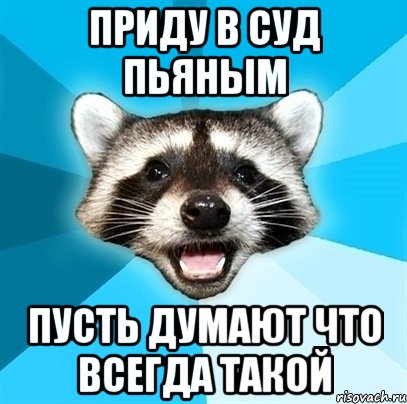 ПРИДУ В СУД ПЬЯНЫМ ПУСТЬ ДУМАЮТ ЧТО ВСЕГДА ТАКОЙ, Мем Енот-Каламбурист