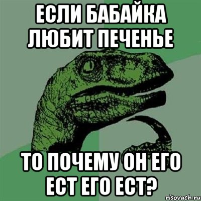 ЕСЛИ БАБАЙКА ЛЮБИТ ПЕЧЕНЬЕ ТО ПОЧЕМУ ОН ЕГО ЕСТ ЕГО ЕСТ?, Мем Филосораптор