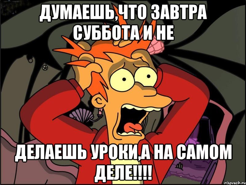 Думаешь,что завтра суббота и не делаешь уроки,а на самом деле!!!!, Мем Фрай в панике