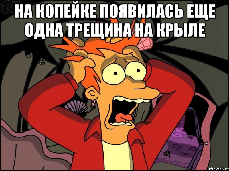 На копейке появилась еще одна трещина на крыле , Мем Фрай в панике