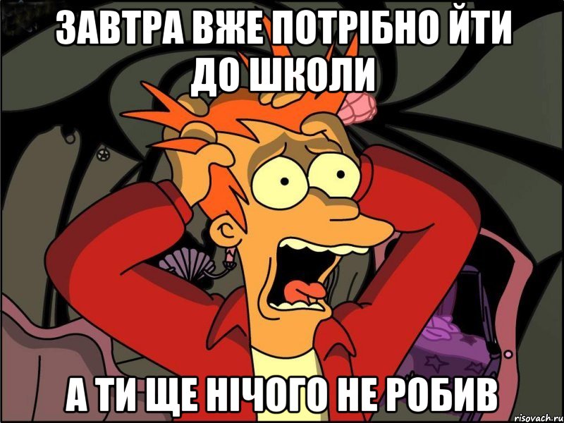 Завтра вже потрібно йти до школи а ти ще нічого не робив, Мем Фрай в панике