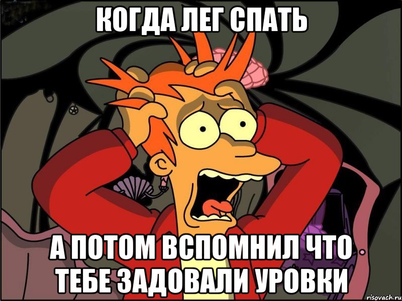 Когда лег спать а потом вспомнил что тебе задовали уровки, Мем Фрай в панике