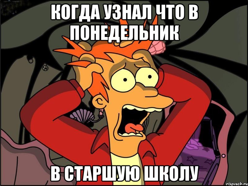 когда узнал что в понедельник в старшую школу, Мем Фрай в панике