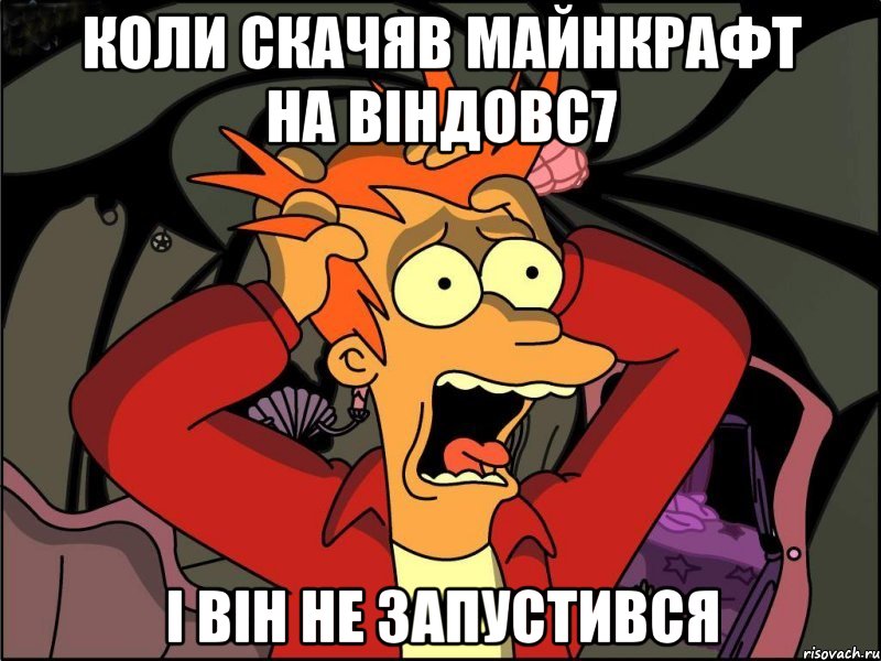 коли скачяв майнкрафт на віндовс7 і він не запустився, Мем Фрай в панике