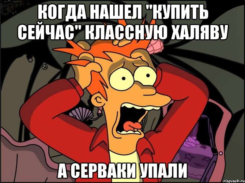 когда нашел "купить сейчас" классную халяву а серваки упали, Мем Фрай в панике