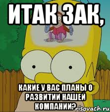 Итак Зак, какие у вас планы о развитии нашей компании?, Мем  Гомер Симпсон