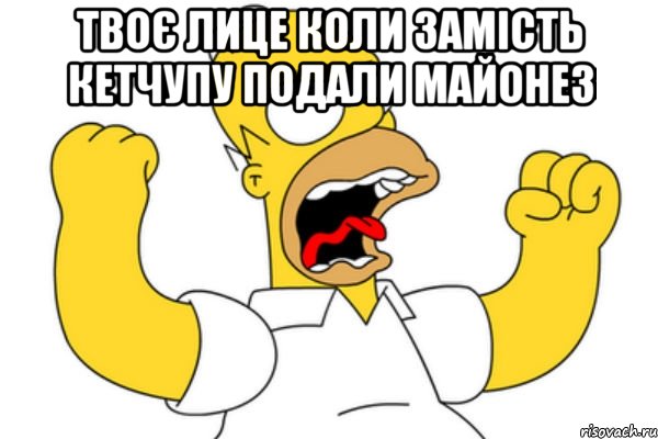 Твоє лице коли замість кетчупу подали майонез , Мем Разъяренный Гомер