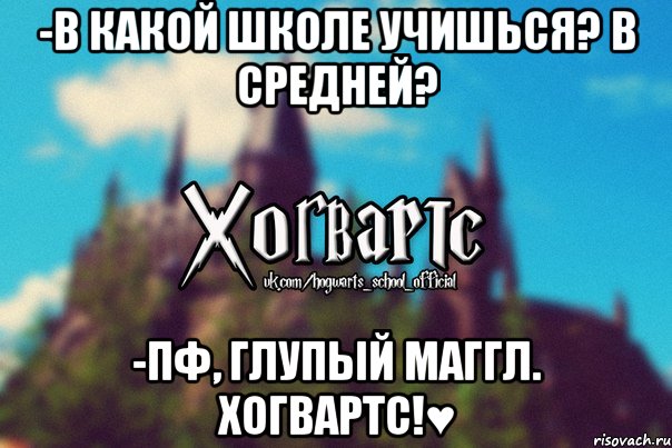 -В какой школе учишься? В средней? -Пф, глупый маггл. Хогвартс!♥, Мем Хогвартс