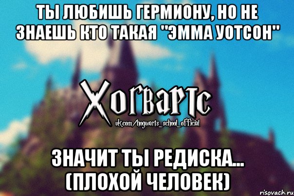 Ты Любишь Гермиону, но не знаешь кто такая "Эмма Уотсон" Значит ты редиска... (плохой человек), Мем Хогвартс