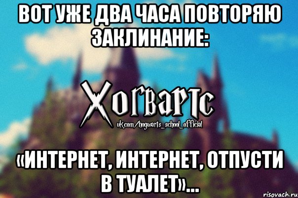 Вот уже два часа повторяю заклинание: «Интернет, интернет, отпусти в туалет»…, Мем Хогвартс