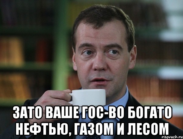  Зато ваше гос-во богато нефтью, газом и лесом, Мем Медведев спок бро