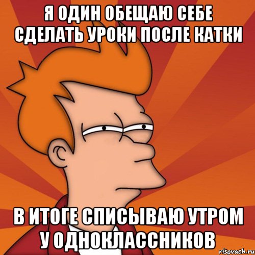 я один обещаю себе сделать уроки после катки в итоге списываю утром у одноклассников, Мем Мне кажется или (Фрай Футурама)