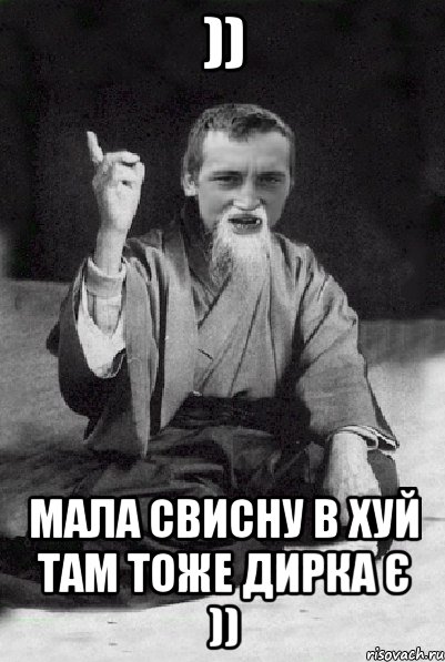 )) мала свисну в хуй там тоже дирка є )), Мем Мудрий паца