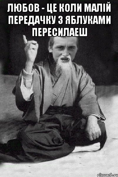 Любов - це коли малій передачку з яблуками пересилаеш , Мем Мудрий паца