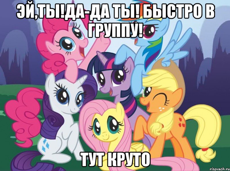 Эй,ты!Да-да ты! Быстро в группу! Тут круто, Мем My little pony