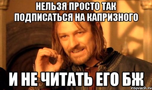 Нельзя просто так подписаться на Капризного и не читать его БЖ, Мем Нельзя просто так взять и (Боромир мем)