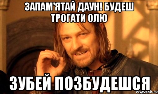 Запам'ятай даун! будеш трогати Олю Зубей позбудешся, Мем Нельзя просто так взять и (Боромир мем)