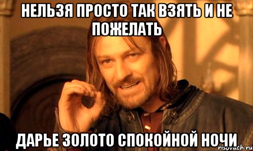 нельзя просто так взять и не пожелать Дарье Золото спокойной ночи, Мем Нельзя просто так взять и (Боромир мем)