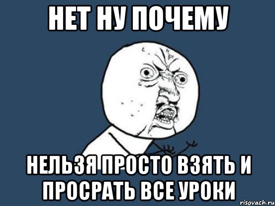 НЕТ НУ ПОЧЕМУ НЕЛЬЗЯ ПРОСТО ВЗЯТЬ И ПРОСРАТЬ ВСЕ УРОКИ, Мем Ну почему