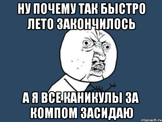 ну почему так быстро лето закончилось а я все каникулы за компом засидаю, Мем Ну почему