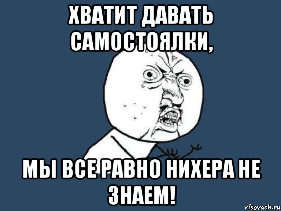 ХВАТИТ ДАВАТЬ САМОСТОЯЛКИ, МЫ ВСЕ РАВНО НИХЕРА НЕ ЗНАЕМ!, Мем Ну почему