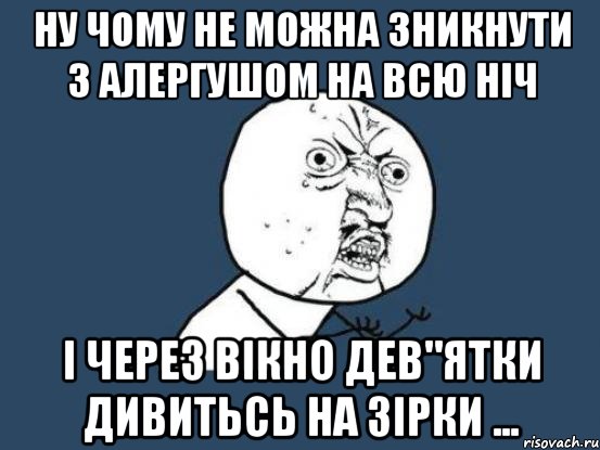 Ну чому не можна зникнути з Алергушом на всю ніч і через вікно дев"ятки дивитьсь на зірки ..., Мем Ну почему