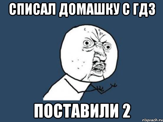 Списал домашку с ГДЗ Поставили 2, Мем Ну почему