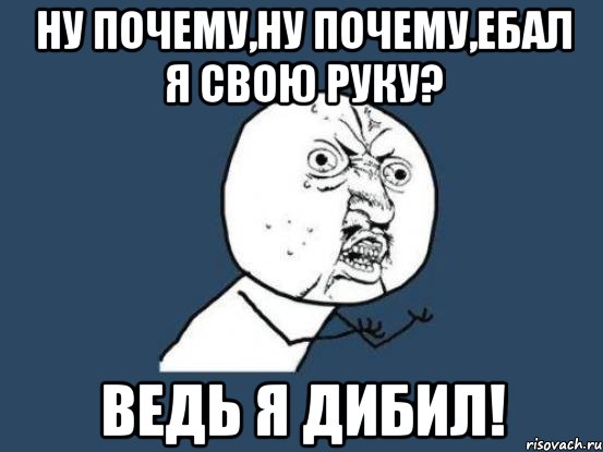 НУ ПОЧЕМУ,НУ ПОЧЕМУ,ЕБАЛ Я СВОЮ РУКУ? ВЕДЬ Я ДИБИЛ!, Мем Ну почему