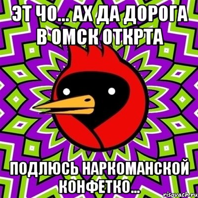 эт чо... Ах да дорога в омск открта подлюсь наркоманской конфетко..., Мем Омская птица